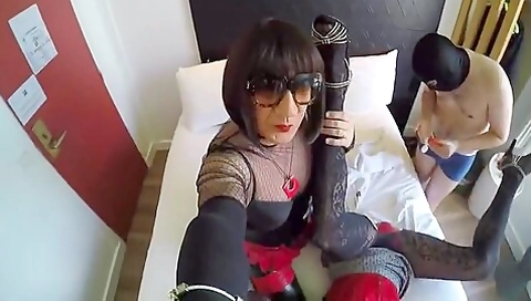 Nasty Tranny In The Hotel Room With Guys